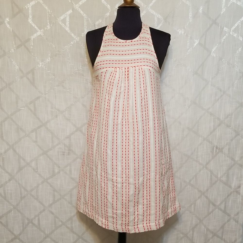 Lou & Grey Dress Women's XS Striped White Orange Cotton Sleeveless Summer